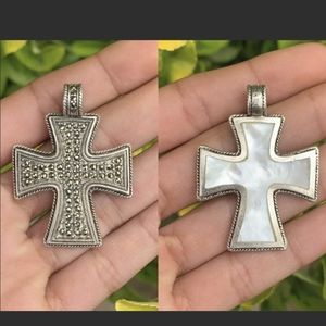 Sterling Silver Marcasite MOP Cross Pendant